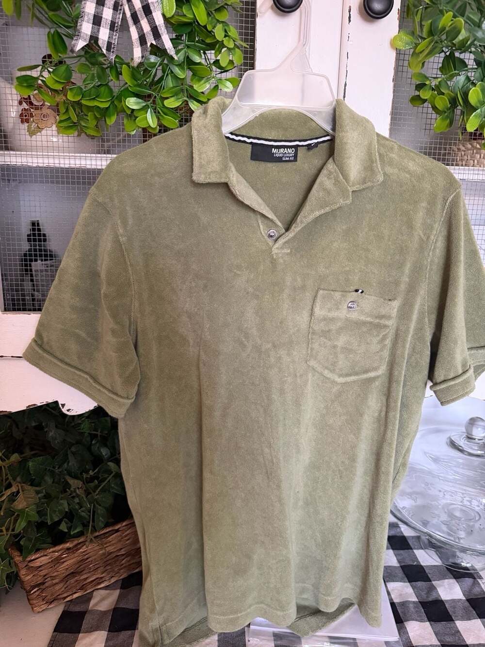 Murano Liquid Luxury Terry Polo Size M Green Slim Fit